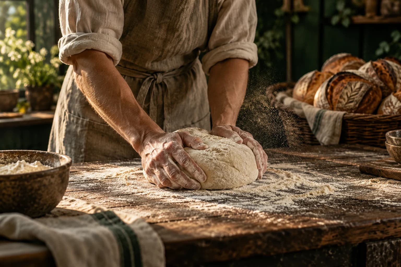 Baker shaping dough by hand